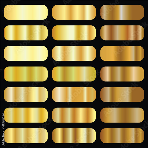 Metallic golden gradient collection. Vector gold foil texture. Gold metal background set. Royalty free gradient  colour.