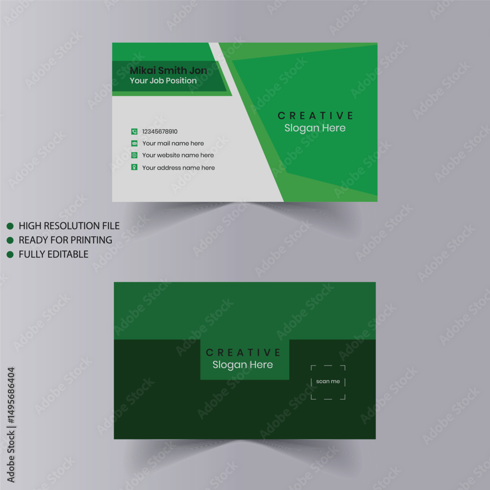 Creative modern abstract green business card design: corporate company visiting card template Creative modern abstract green business card design: corporate company visiting card template