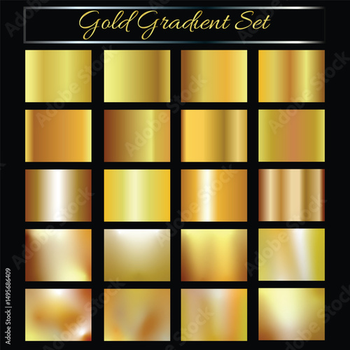 Metallic golden gradient collection. Vector gold foil texture. Gold metal background set. Royalty free gradient  colour.
