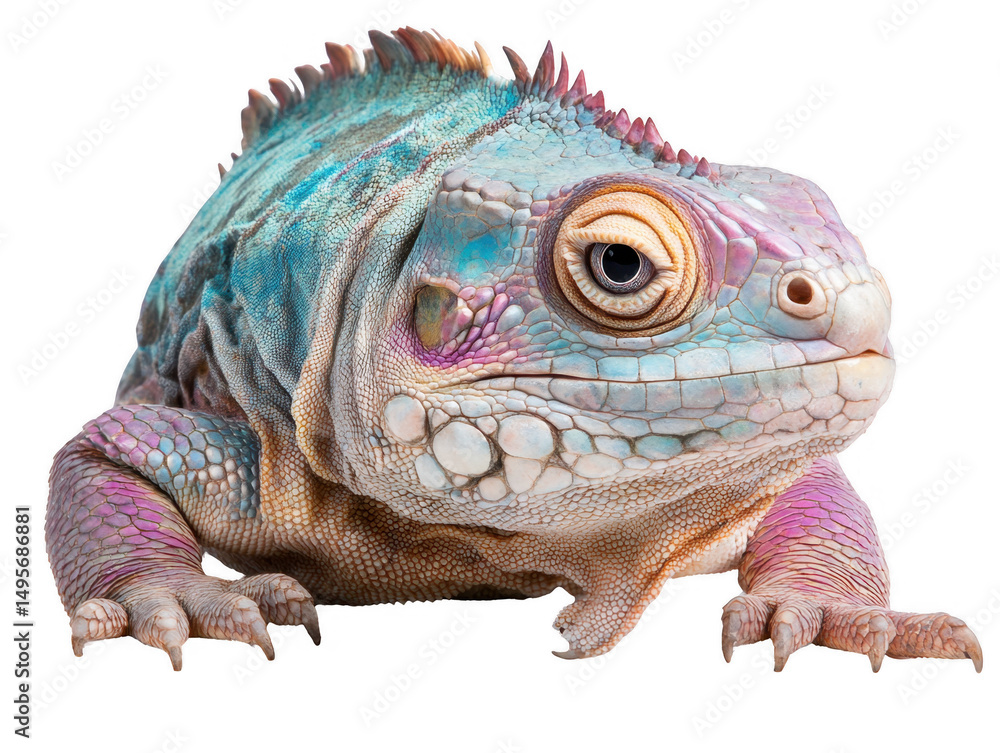 Fototapeta premium Colorful reptile on white isolated background
