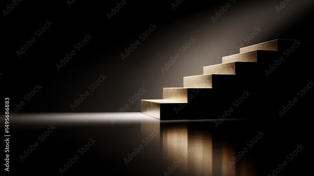 Obraz premium Golden staircase leading out of darkness towards the light of opportunity