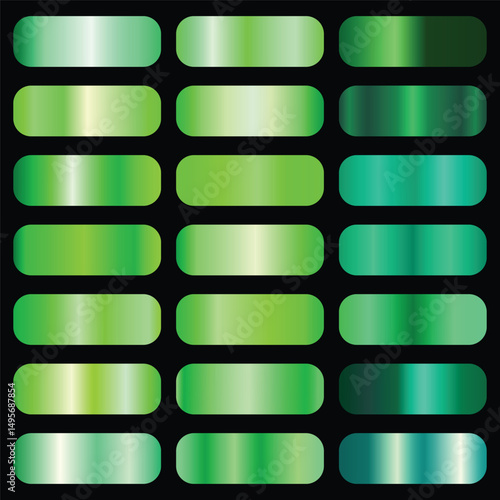 Metallic green gradient collection. Vector green foil texture. Green background set. Royalty free gradient  colour.