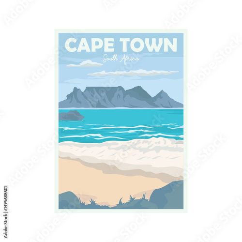 cape town adventure vintage poster illustration design, landscape view of cape town nature design
