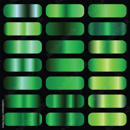 Metallic green gradient collection. Vector green foil texture. Green background set. Royalty free gradient  colour.