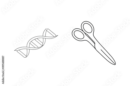 Dna strand and scissors illustration representing genetic engineering gene editing or cloning