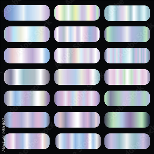 Metallic holographic gradient collection. Vector holographic foil texture. Holographic background set. Royalty free gradient  colour.