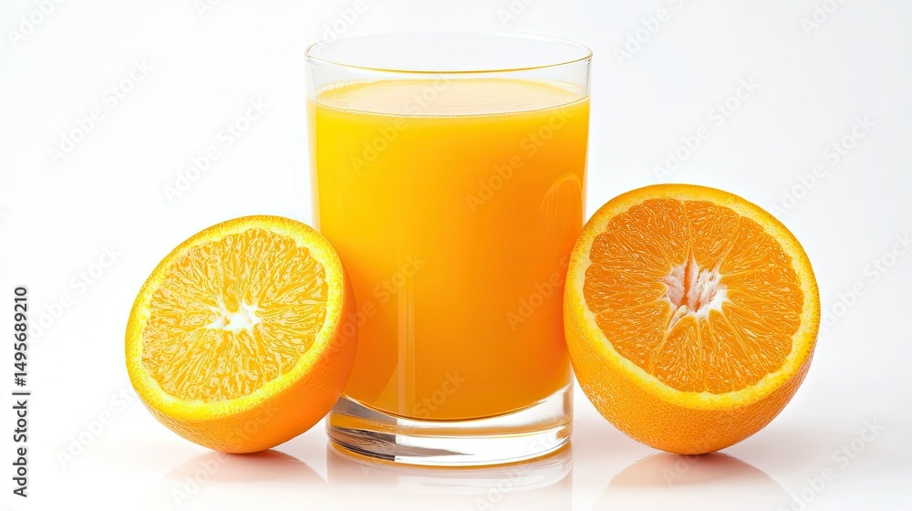 Fresh Orange Juice with Sliced Oranges on White Background
Fresh Orange Juice with Sliced Oranges on White Background