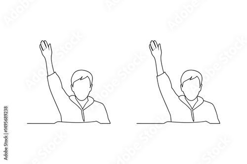 Line drawing of a person raising hand in questioning or expression vector illustration