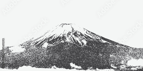 Mountain with halftone stipple effect, for grunge punk y2k collage design, A mound with a brutalist, loud, vintage photocopy background