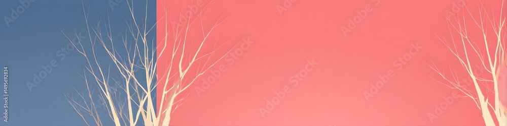Fototapeta premium Abstract Trees on Contrasting Backgrounds: Delicate branches reach skyward against a backdrop of bold, contrasting hues, inviting introspection and an appreciation for the minimalist beauty of nature.