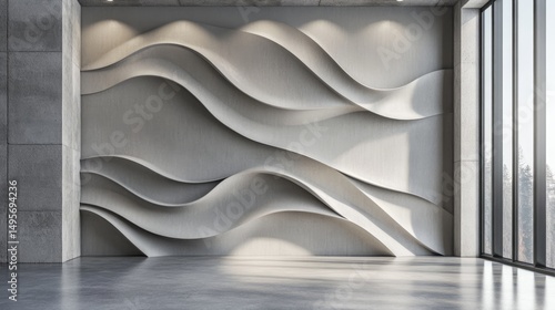 Abstract 3D Wave Wall Panel in Modern Room Interior
