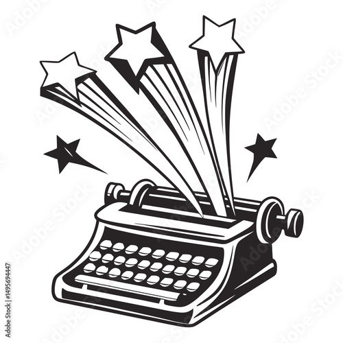 Typewriter with Stars Creative Vector