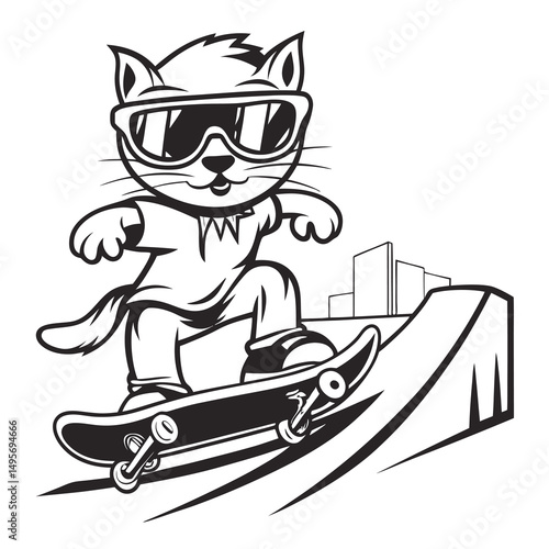 
Skateboarding Cat Cartoon Vector Art