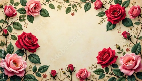 Intricate, blooming rose pattern on vintage wallpaper, vintage, pattern