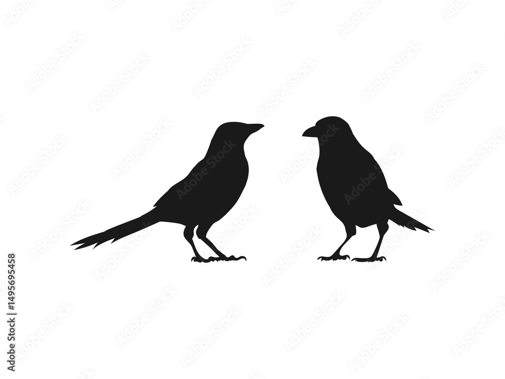 Fototapeta premium Magpie Silhouette Illustration icon. ideal for nature or wildlife design. Magpie Bird Silhouette Vector For Animals Design isolated on a white background.
