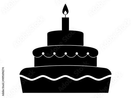 Birthday cake black silhouette vector, Birthday cake silhouette, birthday cake icon vector design