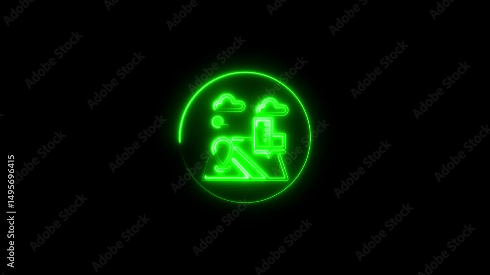 Green neon cityscape icon animation modern urban planning concept Green neon cityscape icon animation modern urban planning concept