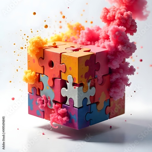 Multicolor puzzle box in modern abstract style high resolution photo