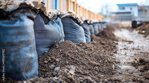 Construction Site: Dirt and Sandbags for Erosion Control