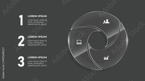 3 Step Circle Infographic with Glass Effect, 3D Business Timeline Icon and Web Template Design