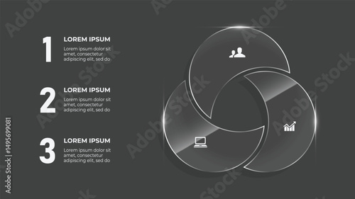 3 Step Circle Infographic with 3D Process, Business Timeline and Statistical Vector Design