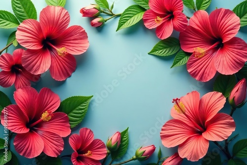 Bold, vibrant hibiscus blooms arranged in a geometric grid , grid, pattern