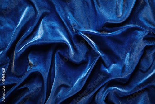 Deep blue, luxurious fabric draped in flowing folds
