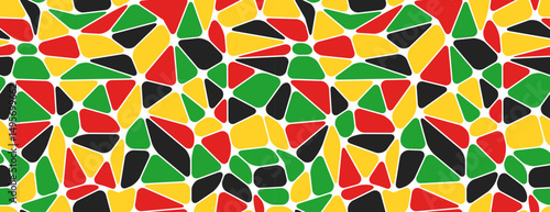 Mosaic seamless pattern in colors of Juneteenth Freedom day. Abstract texture of cobblestone floor or broken glass with red, green, yellow and black pieces, vector illustration