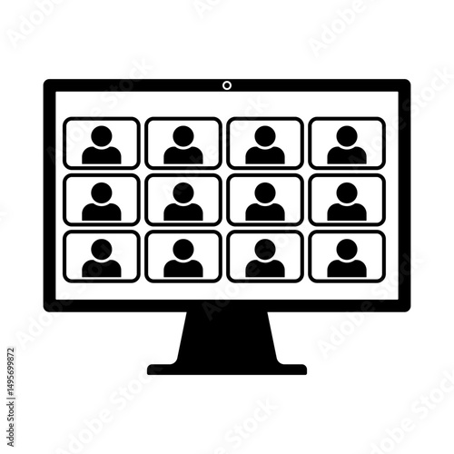 Icon of a Video conference displaying multiple users attending online meeting on computer screen