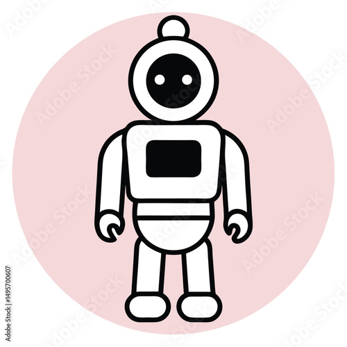 Funny pink robot character holding a green telephone sign, an internet social media technology support symbol illustration vector