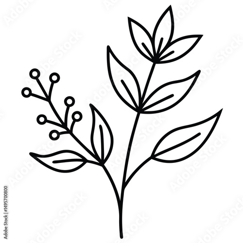 A vector tree silhouette with black and white floral leaf and branch illustration for a nature-inspired design pattern