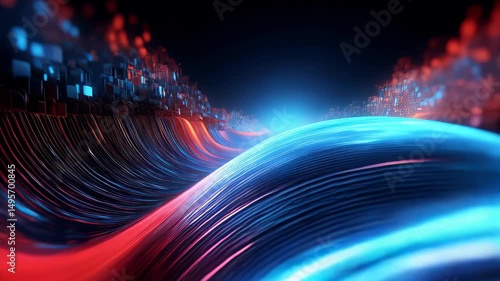 Abstract 3D Waves with Dynamic Lighting and Vibrant Colors
