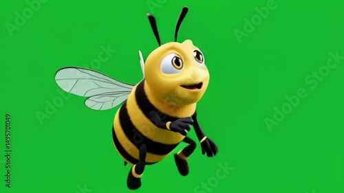 Animated Bee Character Flying on Green Screen Background for Compositing and Visual Effects