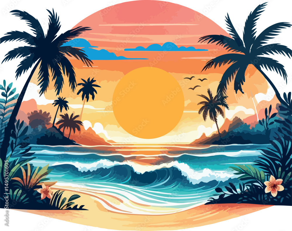 Obraz premium Sunset beach logo icon vector .