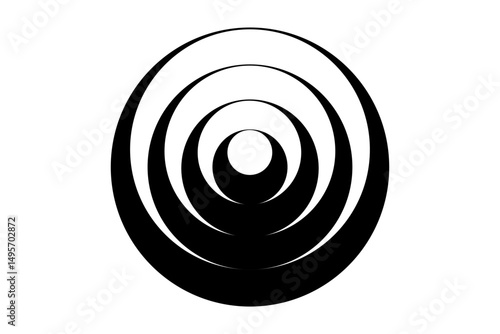 Abstract geometric logo, Concentric circles element, Black and white color rings. Vector icon template, business design element isolated on white background