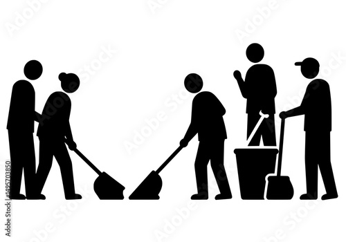 Community Cleanup Group Silhouette, Collective Action Vector