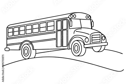 school bus one line art children transport