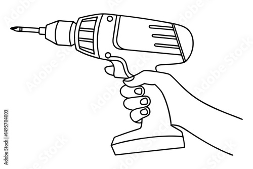 Hand grasping electric drill in continuous line art