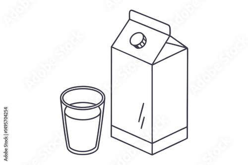 Line drawing of milk carton and glass together