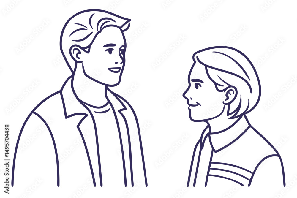 Interview or conversation between two people line art Interview or conversation between two people line art