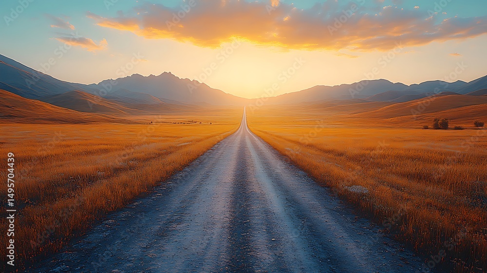 Fototapeta premium Remote country road sunset view high resolution picture