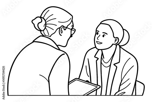 Two people talking or interviewing line sketch