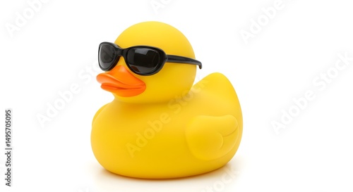 Isolated yellow rubber duck toy with sunglasses on a white background