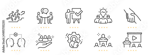 Coaching related line icons. Editable stroke