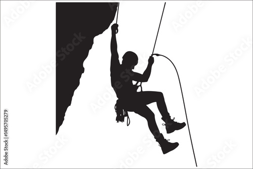 Mountain Climbing & Rappelling Silhouettes – Extreme Sports Vector Icons.