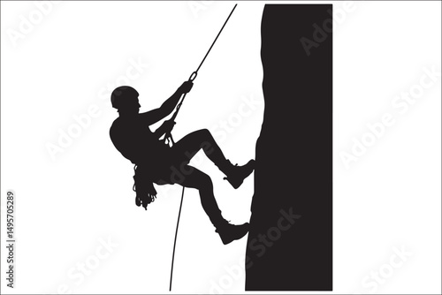 Mountain Climbing & Rappelling Silhouettes – Extreme Sports Vector Icons.