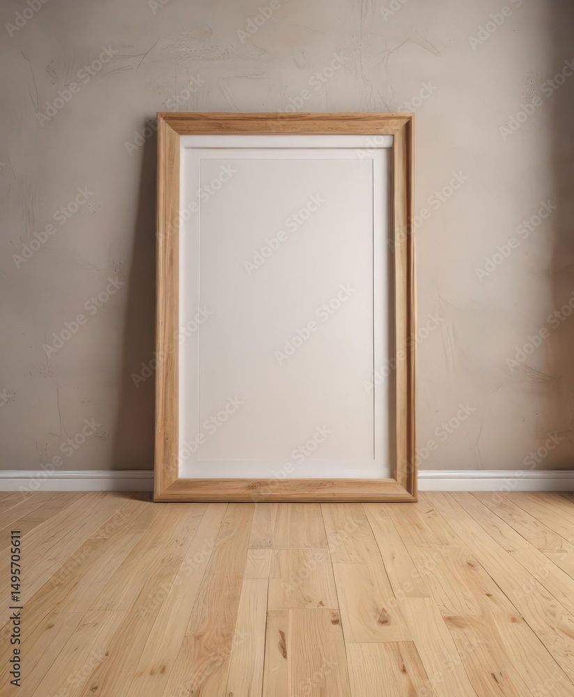 Modern empty picture frame on light wood floor Perfect for showcasing artwork or design , minimal design, minimalist, home Modern empty picture frame on light wood floor Perfect for showcasing artwork or design , minimal design, minimalist, home