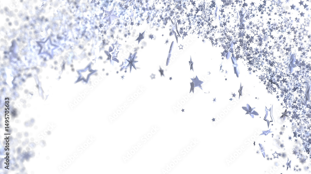 Obraz premium Sparkling silver stars burst across a white background. Perfect for holidays, celebrations, or magical designs.
