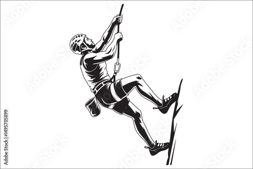 Mountain Climbing & Rappelling Silhouettes – Extreme Sports Vector Icons.