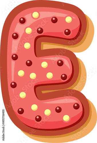 High-quality PNG of the letter E in a cute cartoon donut style. Perfect for kids’ projects, cards, party decor, and digital crafts.